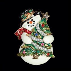 Brosche Schneemann mit Baum